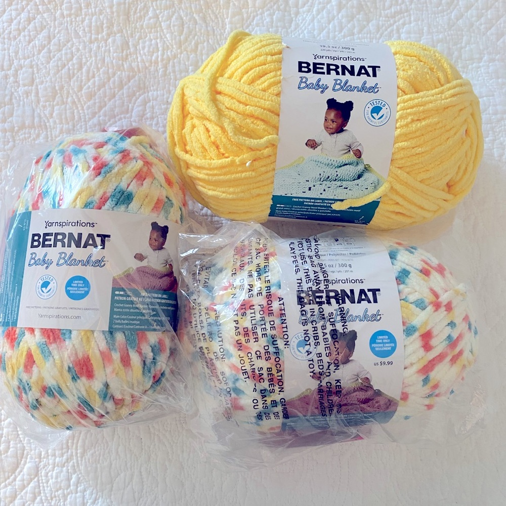 Baby Bernat Yarn 3 Skeins. BRIGHT COLORS